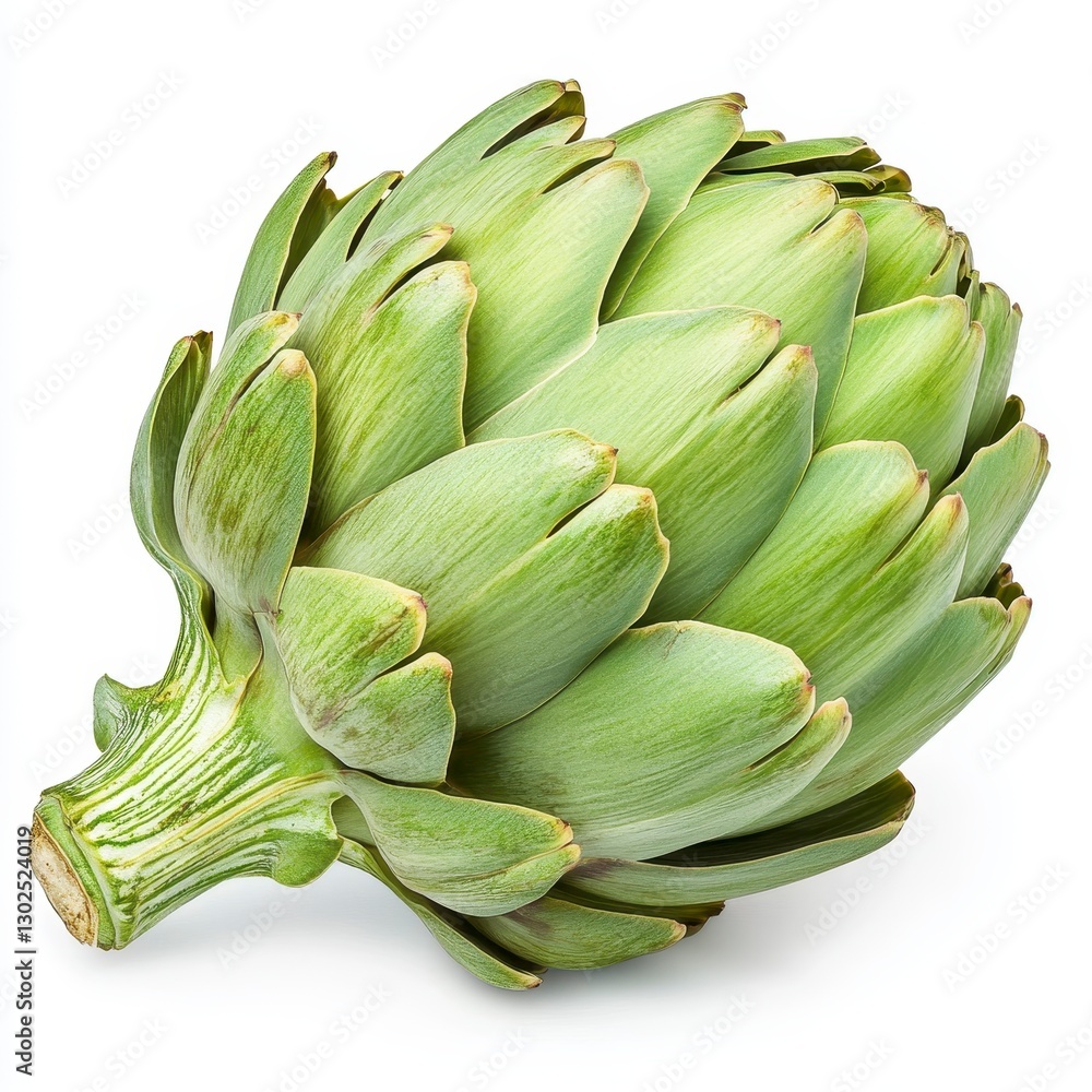 Single Pale Green Artichoke on White Background Single Pale Green Artichoke on White Background