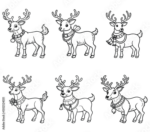 Hand-drawn christmas reindeer characters in whimsical style black vector