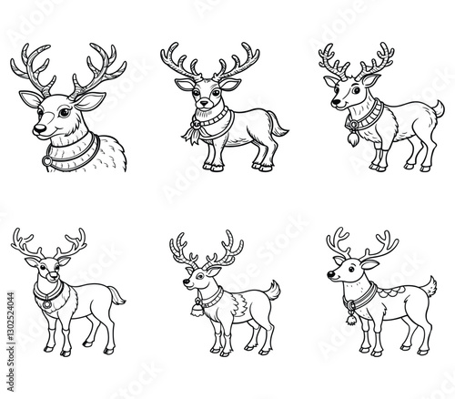 Hand-drawn christmas reindeer characters in whimsical style black vector