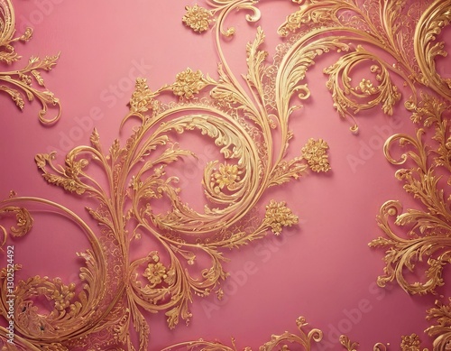 Elegant gold floral patterns on a soft pink background, adding a touch of luxury and sophistication.