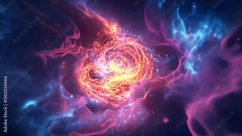 Vibrant cosmic nebula swirling with fiery colors and ethereal clouds in deep space Vibrant cosmic nebula swirling with fiery colors and ethereal clouds in deep space