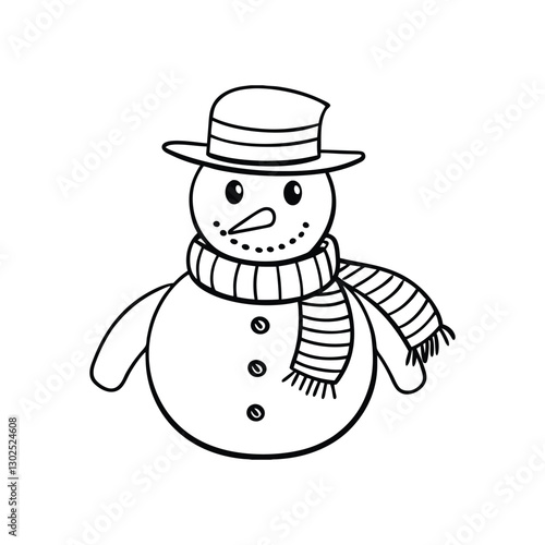 Snowman with a scarf outline illustration