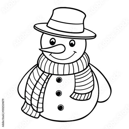 Snowman with a scarf outline illustration