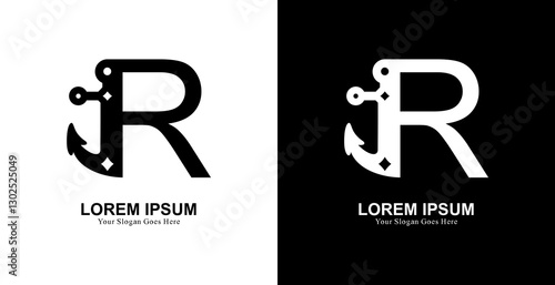R letter logo design combined with anchor