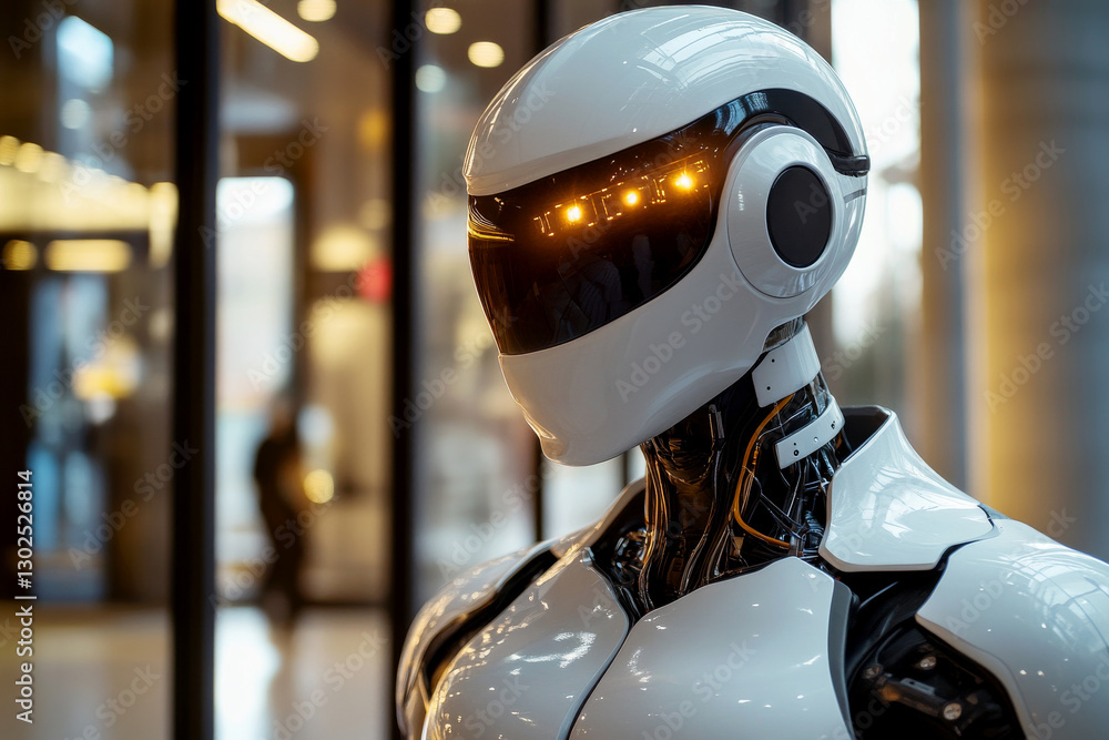 Fototapeta premium futuristic robot with sleek design and glowing features, showcasing advanced technology in modern environment