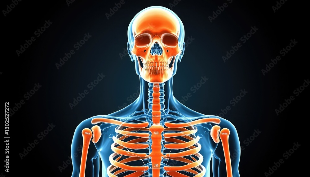 A detailed illustration of a human skeleton, showcasing bones with a glowing effect against a dark background. A detailed illustration of a human skeleton, showcasing bones with a glowing effect against a dark background.
