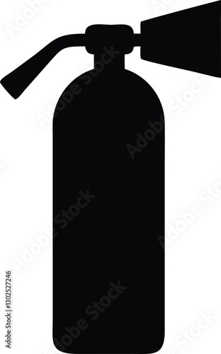 Fire extinguisher icon, minimalist line drawing, black and white, safety equipment, simple design, outline style, emergency tool, vector graphic, clean lines, industrial symbol, protective gear, compa