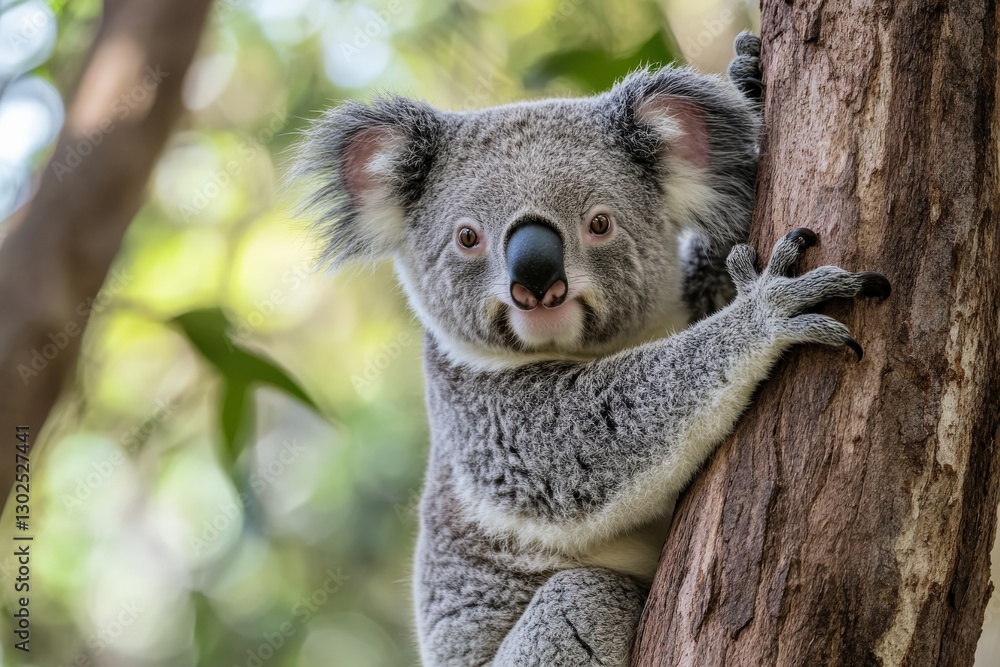 Obraz premium Cute Koala Clinging to a Tree in Lush Australian Forest Environment
