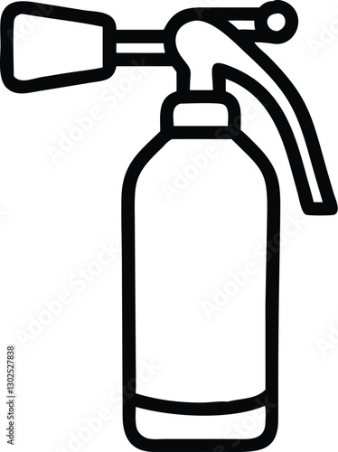 Fire extinguisher icon, minimalist line drawing, black and white, safety equipment, simple design, outline style, emergency tool, vector graphic, clean lines, industrial symbol, protective gear, compa