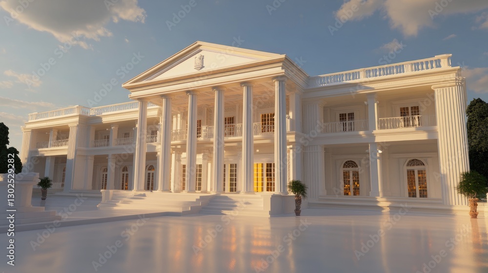 Fototapeta premium A government building under construction, featuring classic columns and modern design elements.