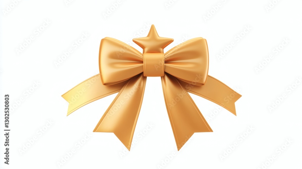 Elegant Golden Bow with Star for Gift Wrapping and Decoration Elegant Golden Bow with Star for Gift Wrapping and Decoration