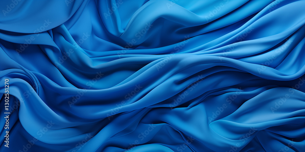 Fototapeta premium Blue fabric. Crumpled silk fabric. Light blue background. New pleated fabric