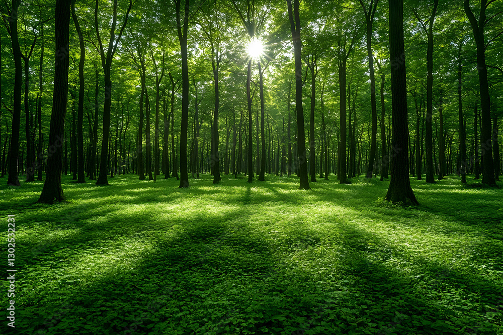 Fototapeta premium Sunlight Filtering Through Lush Forest Canopy