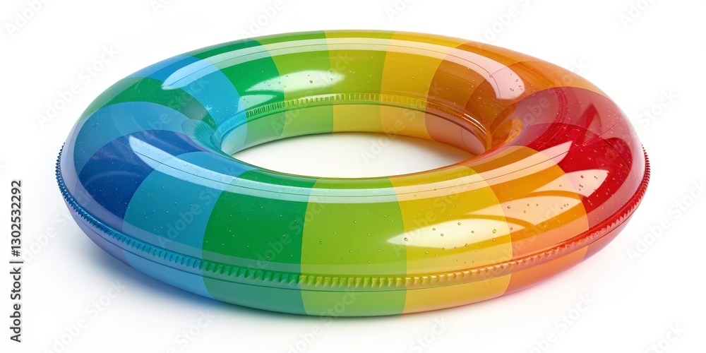 Fototapeta premium Rainbow Inflatable Ring, Isolated on White Background, Summer, Pool Float, Swimming Ring