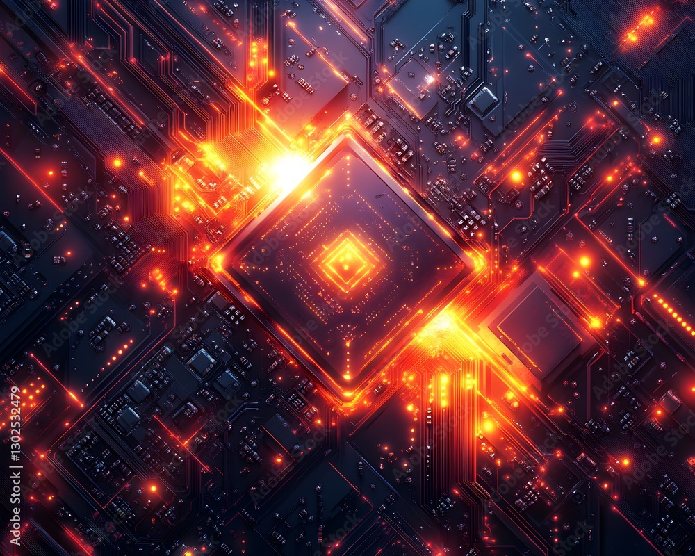 Fototapeta premium Retro-Style Computer Chip Abstract with Bold Geometric Patterns