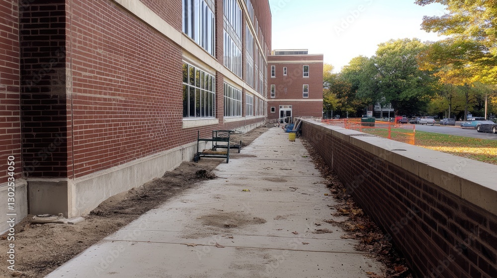 A newly completed brick wall with a smooth, professional finish and uniform spacing. A newly completed brick wall with a smooth, professional finish and uniform spacing.