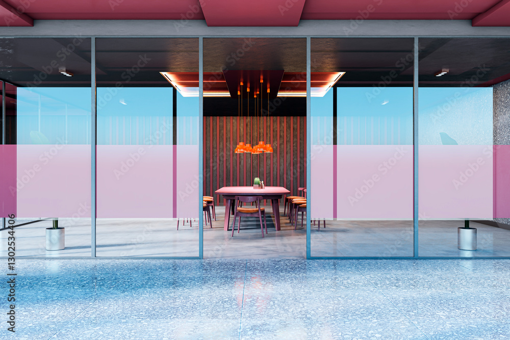 Modern conference room with glass partitions and stylish interior design. 3D Rendering