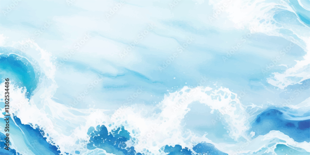 Obraz premium Vast and Serene Blue Ocean Horizon: A Gentle and Abstract Interpretation of Ocean Water Movement, with Soft Waves Blending Seamlessly into the Calm White Foam of the Sea 