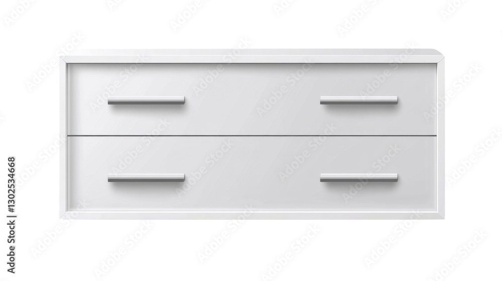 A closed white clothing drawer with metal handles, isolated on a transparent background, highlighting the smooth surface and minimalist design A closed white clothing drawer with metal handles, isolated on a transparent background, highlighting the smooth surface and minimalist design