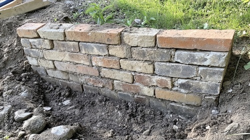 A partially completed brick wall with clean lines and precise mortar joints.