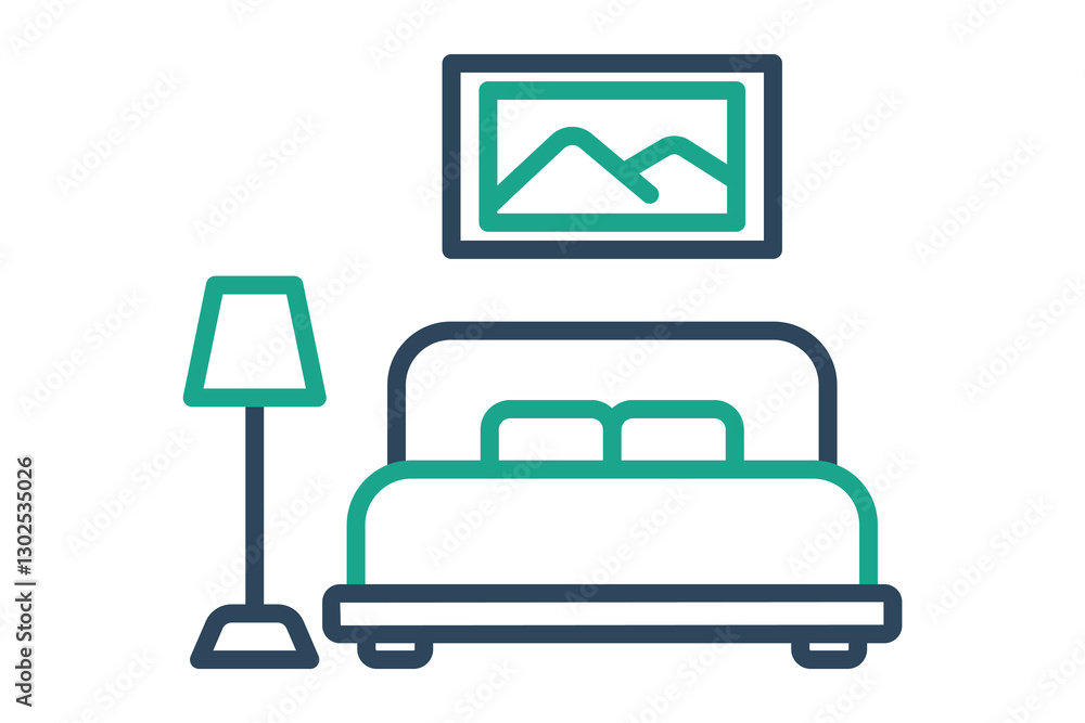 Bedroom icon. line icon style. icon related to furniture. furniture elements vector illustration Bedroom icon. line icon style. icon related to furniture. furniture elements vector illustration