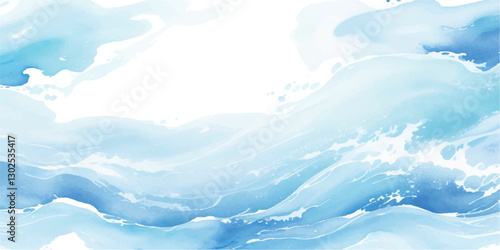 Abstract Sea Breeze and Flowing Tidal Waves: A Soft and Relaxing Watercolor-Style Illustration of the Ocean’s Ever-Moving Surface, Blending White and Blue in a Minimalist Fashion
