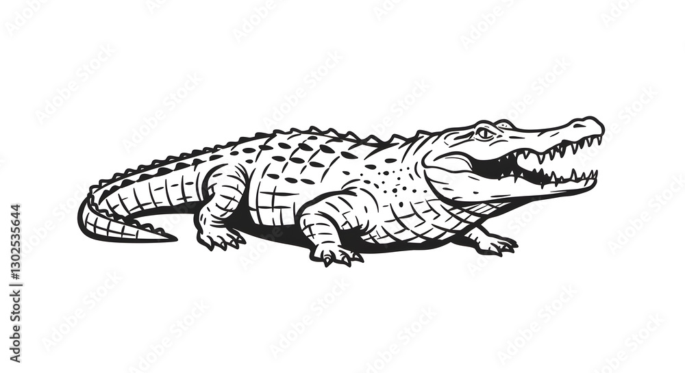Naklejka premium Black and White Crocodile Illustration