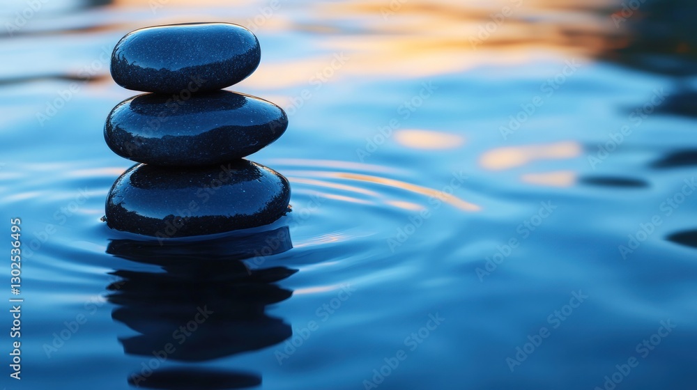Balanced stones on rippling water at sunset Balanced stones on rippling water at sunset