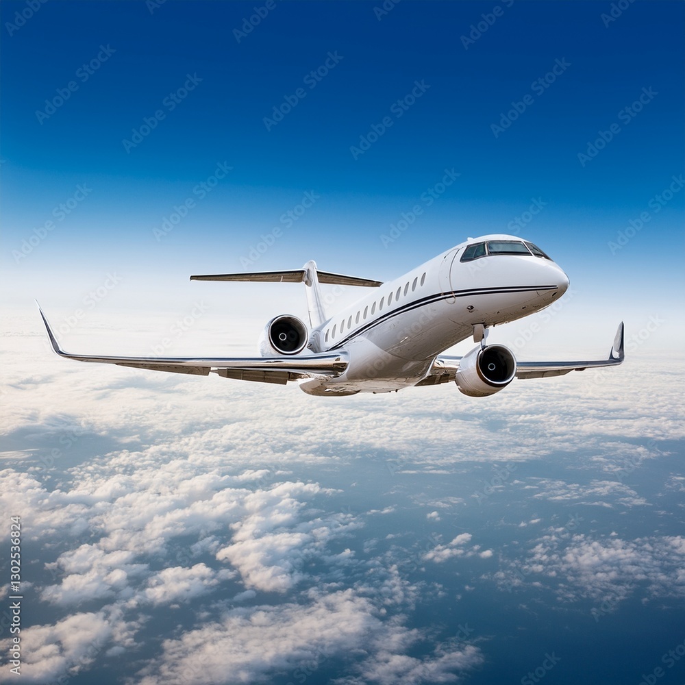 Fototapeta premium Private jet flying mid-air luxury transportation travel 