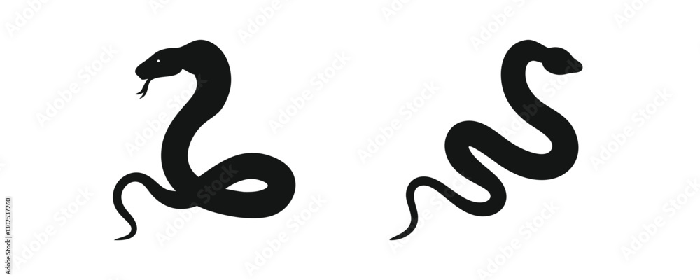 Obraz premium Black Silhouettes of Two Snakes in Different Postures