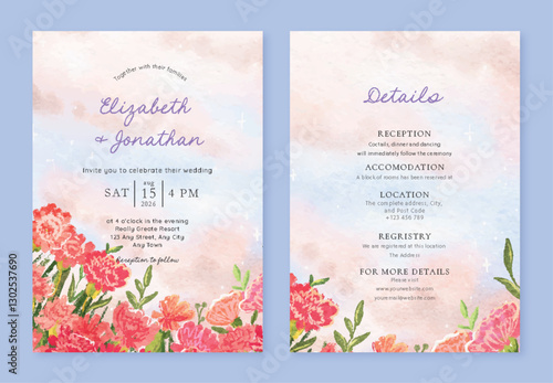 Floral Meadow Landscape Watercolor Background Wedding Invitation