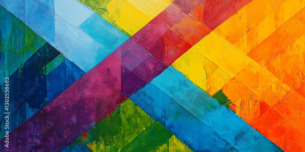 Fototapeta premium Vivid rainbow abstract design featuring intersecting stripes in bold colors for a vibrant artistic expression