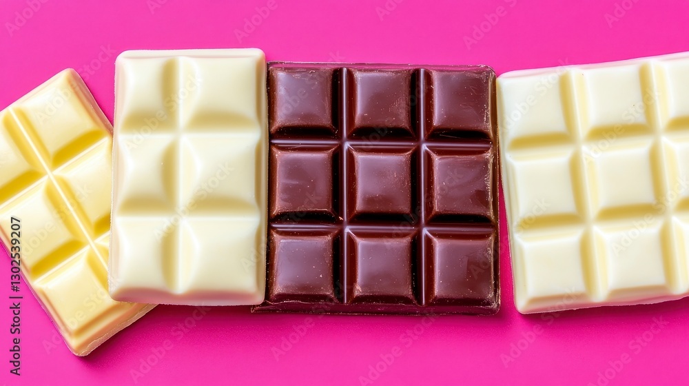 Three Chocolate Bars on Pink Background Three Chocolate Bars on Pink Background