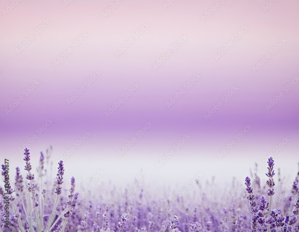 Naklejka premium A serene lavender field at sunset, showcasing beautiful purple hues in the sky.