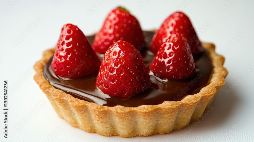 Delicious Chocolate Tart with Fresh Strawberries on a Bright Background Delicious Chocolate Tart with Fresh Strawberries on a Bright Background
