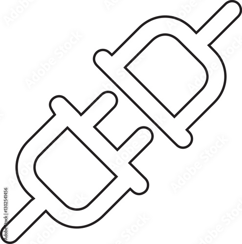 electrical plug icon, power connector symbol, minimalist design, black and white illustration, clean outlines, disconnected plug, technology concept, schematic style,