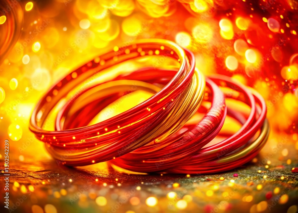 Double Exposure: Red and Yellow Bracelets on Abstract Background - Stock Photo Double Exposure: Red and Yellow Bracelets on Abstract Background - Stock Photo