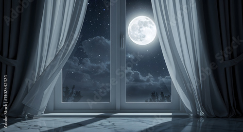 window and curtains, Moonlit Window
