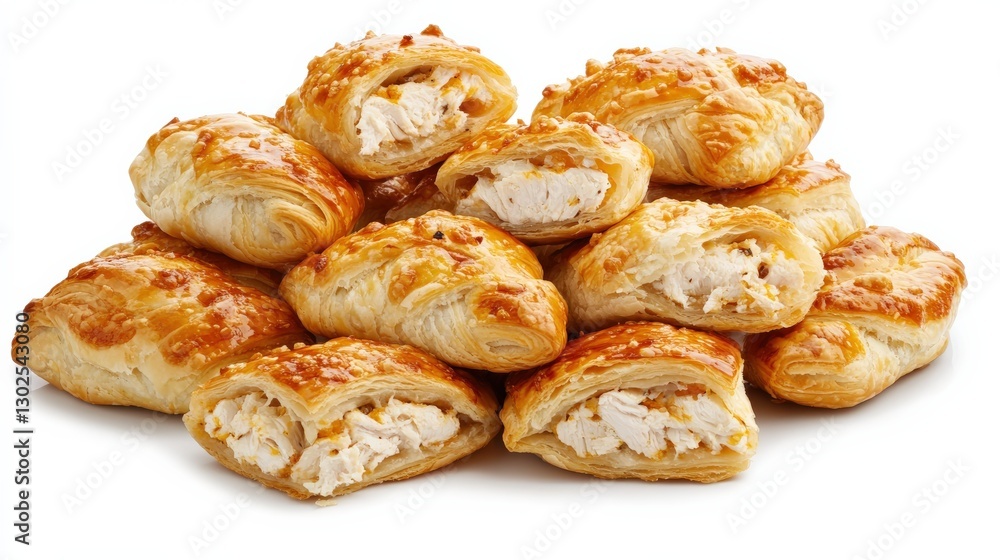 Delicious Golden Pastries Piled High on a White Background Ready for Tasty Indulgence Delicious Golden Pastries Piled High on a White Background Ready for Tasty Indulgence