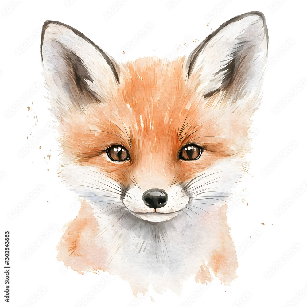 Fototapeta premium Cute Baby Fox Head in Minimalistic Soft Pastel Watercolor Style