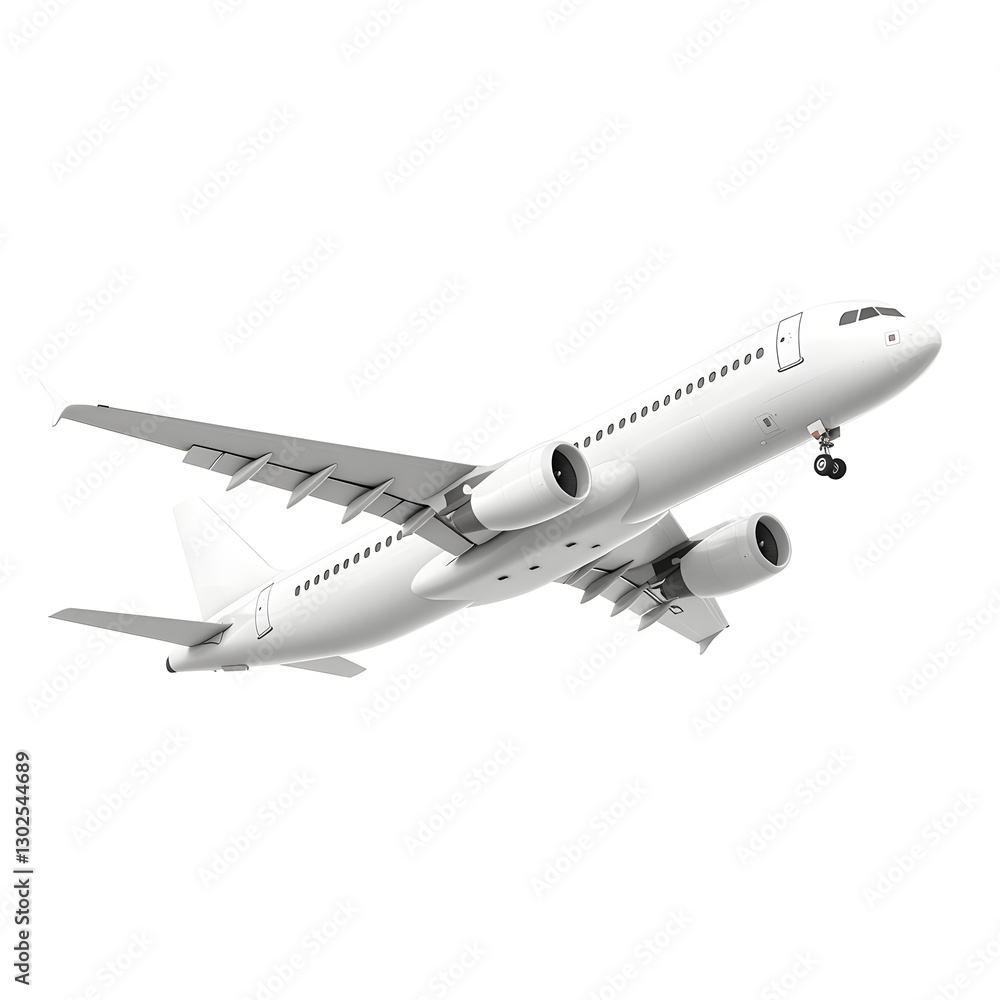 Obraz premium High Detailed White Airliner in 3D Render on White Background Airplane Take Off Isolated