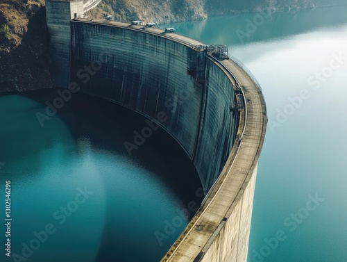 Wallpaper Mural Imposing concrete dam holding back a vast turquoise reservoir under hazy skies Torontodigital.ca