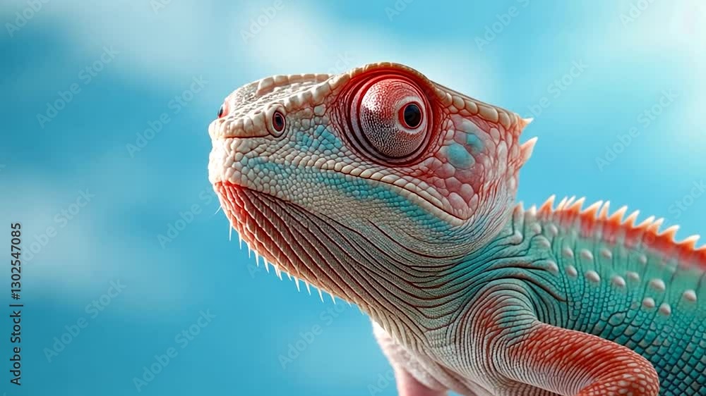 Colorful lizard basking under bright blue sky with soft clouds in the background Colorful lizard basking under bright blue sky with soft clouds in the background