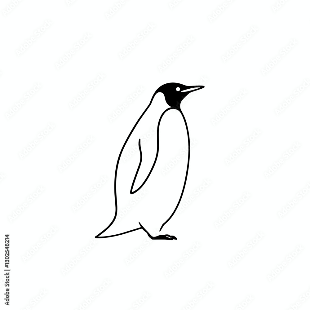 Fototapeta premium Sketch of a charming penguin standing gracefully against a clean white background with copy space