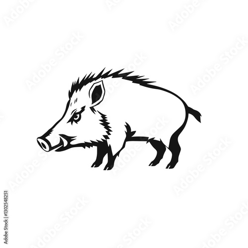 Sketch of a wild boar with an aggressive stance against a clean white background with copy space