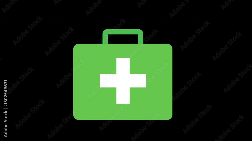A concept loop animation video of a green first aid kit with a white cross with an alpha channel. A concept loop animation video of a green first aid kit with a white cross with an alpha channel.