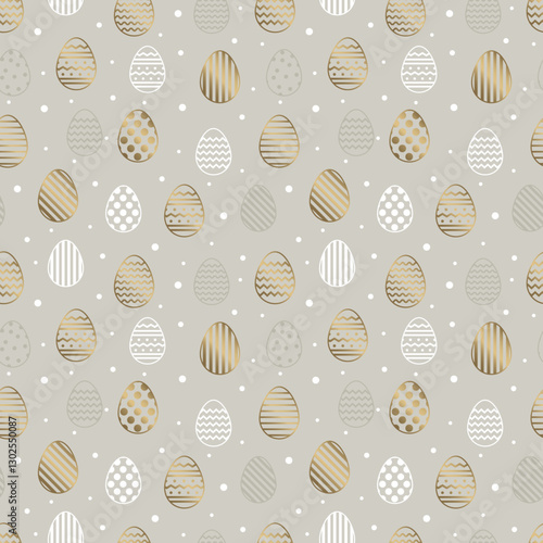 Easter seamless texture with golden eggs in geometric pattern. Minimal design. Vector illustration