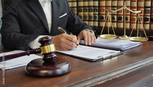 Wallpaper Mural Legal professional writing documents with gavel and scales of justice Torontodigital.ca