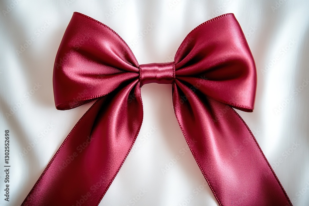 Luxurious red satin ribbon elegantly tied into a bow against a soft white background. 32k, full ultra HD, 32k resolution Luxurious red satin ribbon elegantly tied into a bow against a soft white background. 32k, full ultra HD, 32k resolution