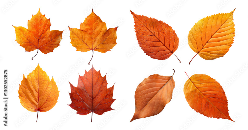 Obraz premium Assorted Autumn Leaves Collection in Vibrant Orange and Yellow Tones, Bundle Set Collection, Isolated on Transparent Background